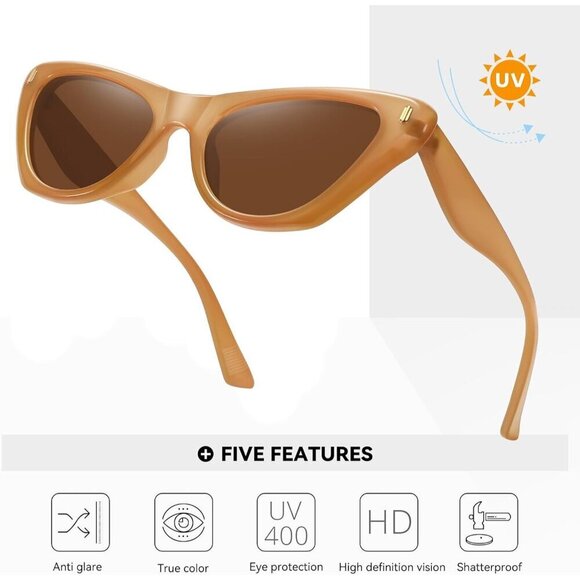 🆕Women Brown Trendy Retro Cat Eye Classic Stylish Shades Designer Sunglasses - Picture 5 of 6